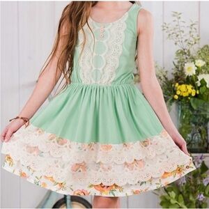 Matilda Jane NWT Where the Grass Grow Tiered Ruffle Lace Hem Prairie Tank Dress